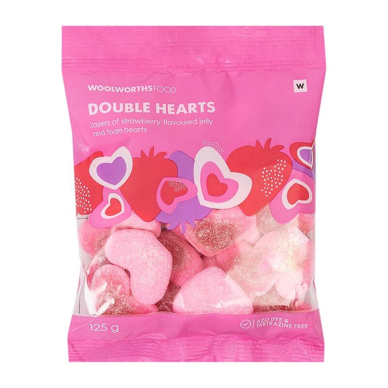 Woolworths Double Hearts Strawberry Flavoured Layered Jelly and Foam Sweets (CASE OF 1 x 125g)