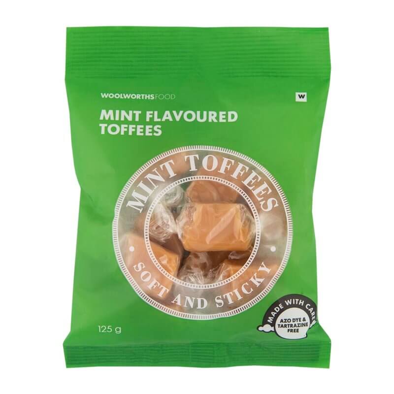 Woolworths Mint Flavoured Toffees Bag (CASE OF 1 x 125g)