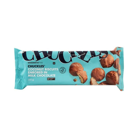Woolworths Chuckles Coconut Biscuits Enrobed in Milk Chocolate (CASE OF 1 x 200g)