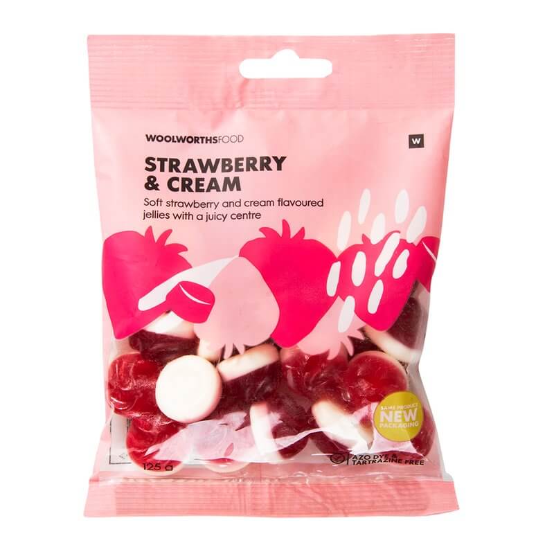 Woolworths Strawberry and Cream Jellies with Juicy Center (CASE OF 1 x 125g)