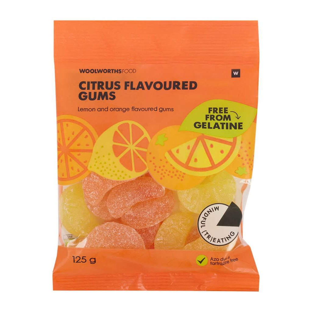 Woolworths Citrus Lemon Orange Flavoured Gummies (CASE OF 1 x 125g)