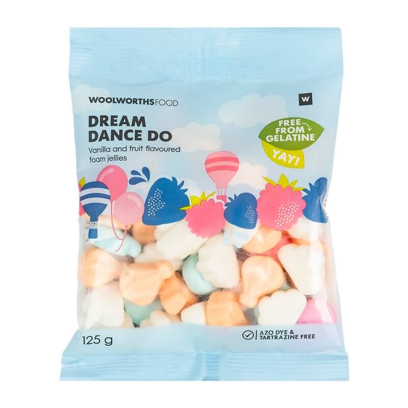 Woolworths Dream Dance Do Vanilla and Fruit Flavoured Foam Jellies (CASE OF 1 x 125g)