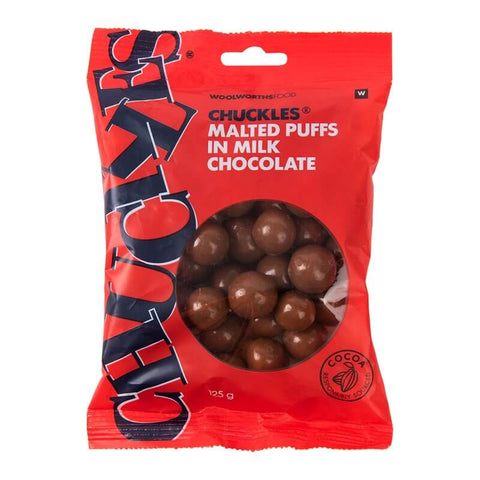 Woolworths Chuckles Malted Puffs in Milk Chocolate (CASE OF 1 x 125g)