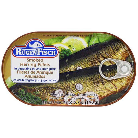 Ruegenfisch Smoked Herring Filets in Vegetable Oil and Own Juice (CASE OF 16 x 190g)