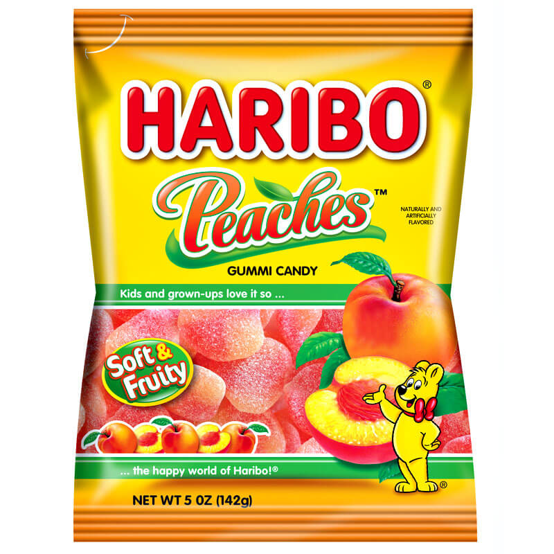 Haribo Peaches Gummi Candy, Soft, Fresh, Fruity (CASE OF 12 x 142g)