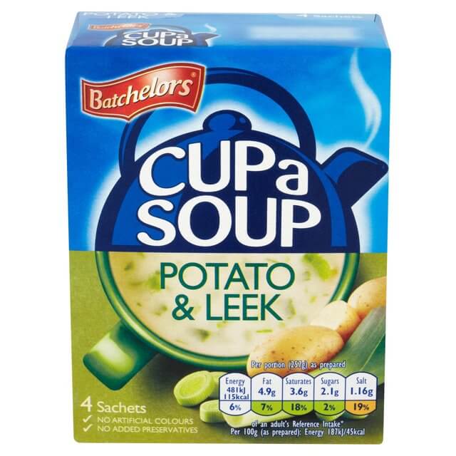 Batchelors Cup a Soup Potato and Leek Flavor (Pack of Four) (CASE OF 9 x 107g)