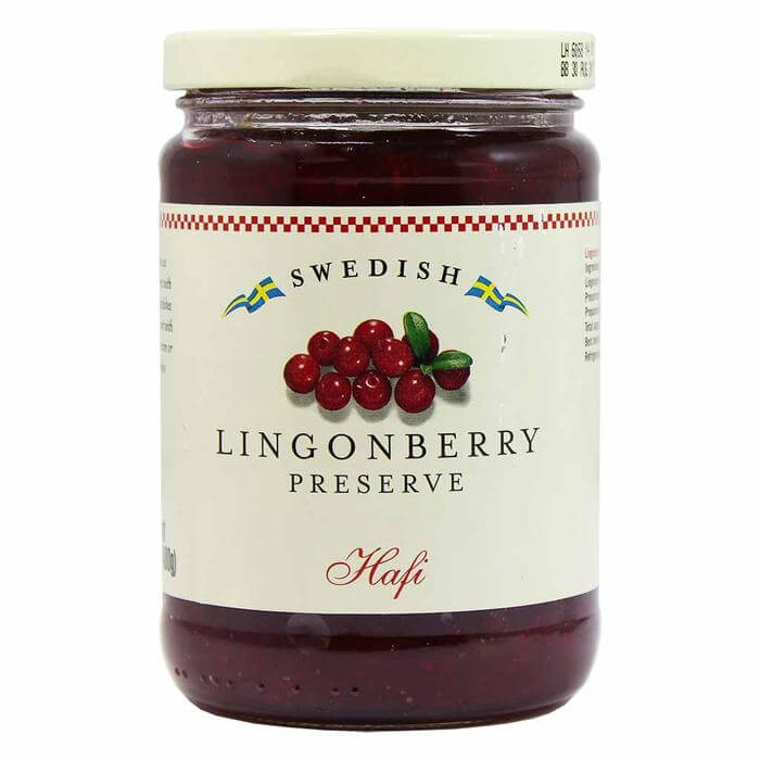Hafi Swedish Lingonberry Preserve, Delicious As A Condiment With Many Meat Dishes Or As A Desert With Whipped Cream Or Milkshake. (CASE OF 8 x 400g)