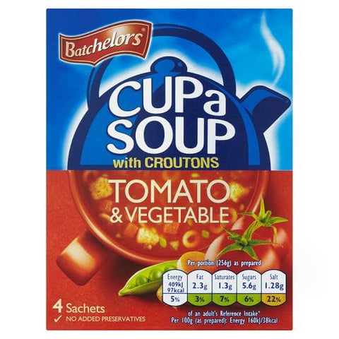 Batchelors Cup A Soup Tomato and Vegetable Flavour with Croutons (Pack of 4) (CASE OF 9 x 104g)