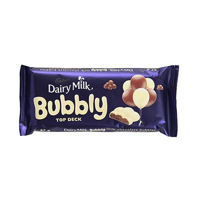 Cadbury Bubbly Top Deck (HEAT SENSITIVE ITEM - PLEASE ADD A THERMAL BOX TO YOUR ORDER TO PROTECT YOUR ITEMS (CASE OF 24 x 87g)