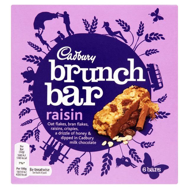 Cadbury Brunch Bar Raisin (Pack Of 5 Bars) (CASE OF 8 x 160g)