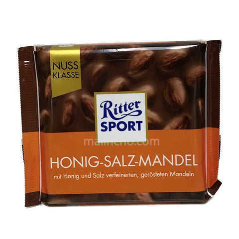 Ritter Sport Honey Salt Almonds (HEAT SENSITIVE ITEM - PLEASE ADD A THERMAL BOX TO YOUR ORDER TO PROTECT YOUR ITEMS (CASE OF 11 x 100g)