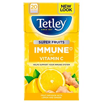 Tetley Tea - Immune Super Fruits Tea with Lemon and Ginger (Pack of 20 Tea Bags) (CASE OF 4 x 40g)