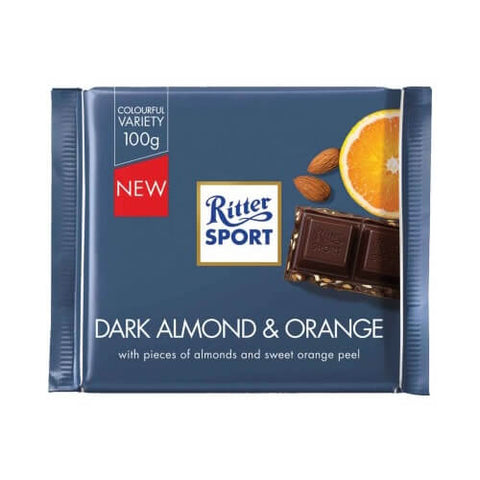 Ritter Sport Almond Orange with Dark Chocolate (HEAT SENSITIVE ITEM - PLEASE ADD A THERMAL BOX TO YOUR ORDER TO PROTECT YOUR ITEMS (CASE OF 12 x 100g)