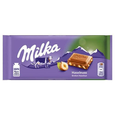 Milka Hazelnut (Broken) Milk Chocolate Bar (HEAT SENSITIVE ITEM - PLEASE ADD A THERMAL BOX TO YOUR ORDER TO PROTECT YOUR ITEMS (CASE OF 22 x 100g)