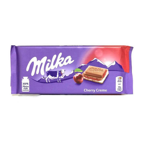 Milka Cherry Cream Milk Chocolate Bar (HEAT SENSITIVE ITEM - PLEASE ADD A THERMAL BOX TO YOUR ORDER TO PROTECT YOUR ITEMS (CASE OF 22 x 100g)
