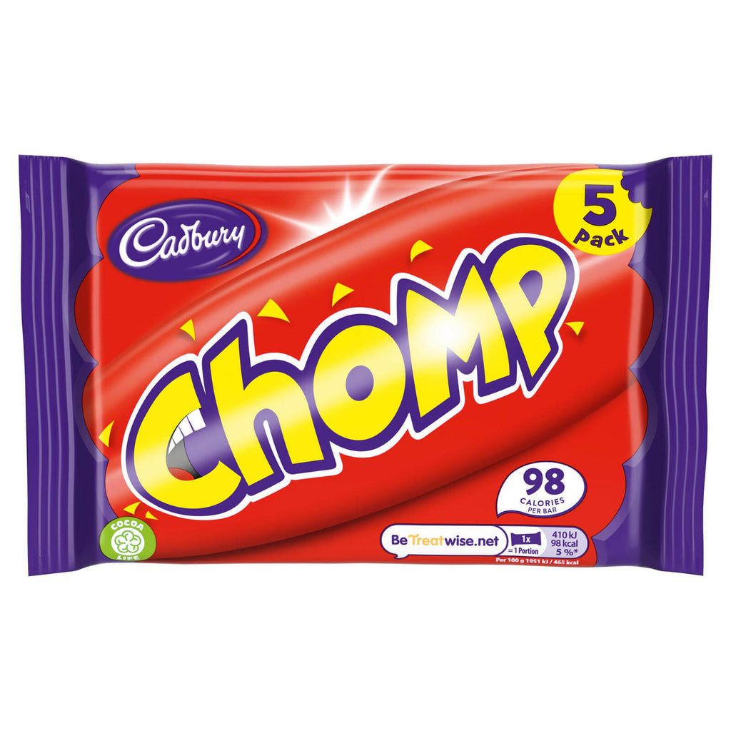 Cadbury Chomp Bars (Pack Of 5 Bars) (HEAT SENSITIVE ITEM - PLEASE ADD A THERMAL BOX TO YOUR ORDER TO PROTECT YOUR ITEMS (CASE OF 18 x 105g)