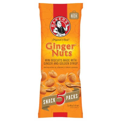 Bakers Ginger Nuts Mini Biscuits Bags (Pack of 5x40g) (CASE OF 24 x 200g)