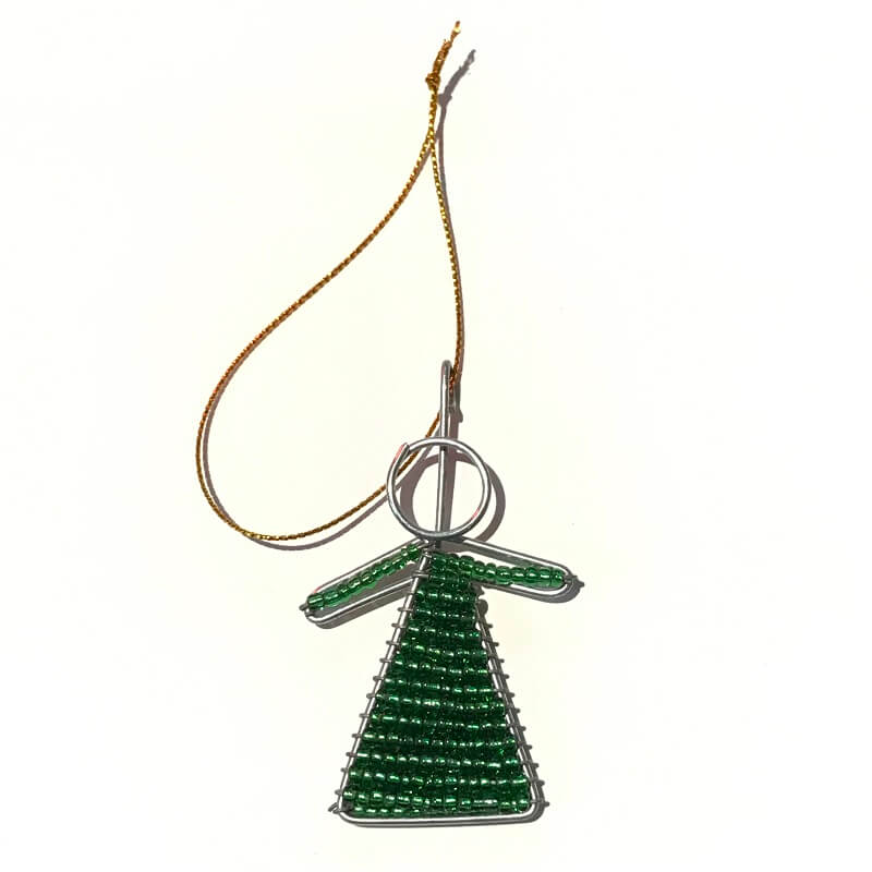 African Hut Beaded Green Angel Ornament (CASE OF 6 x 15g)