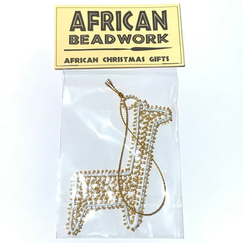 African Hut Beaded Gold and White Giraffe Ornament (CASE OF 6 x 11g)
