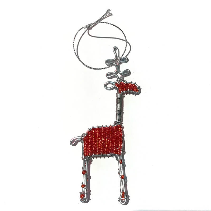African Hut Beaded Red Reindeer Ornament (CASE OF 6 x 20g)