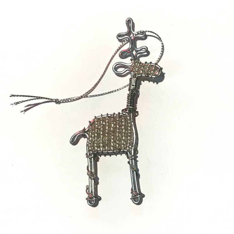 African Hut Beaded Silver Reindeer Tree Ornament (CASE OF 6 x 20g)